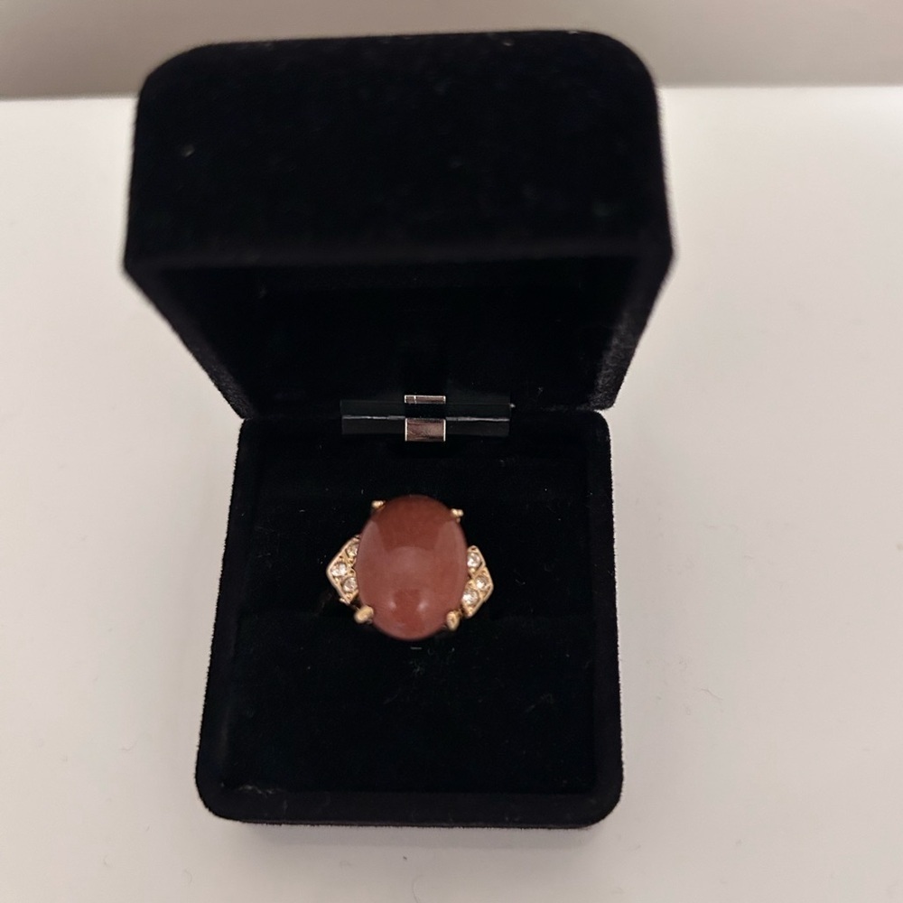 Goldstone Cocktail Ring Size 7 18k Gold Electroplated Cubic zirconia stones